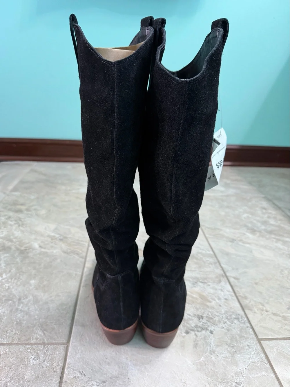 Mia Lue Knee High Black Cow Suede Leather Boots - Women's Stylish Slouch